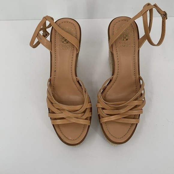 Vince Camuto Parys wedge espadrille sandal shoe strappy ankle strap tan 9 40 - Picture 5 of 6